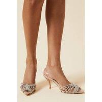 Dorothy Perkins Women's Brooke Crystal Vinyl Sling Back Court Shoes in Nude | Size: 8