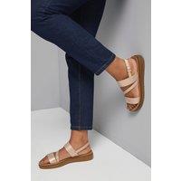 Good For the Sole Women's : Wide Fit Ali Comfort Asymmetric Strap Low Wedge Sandals in Rose Gold | Size: 3