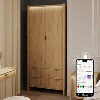 X Rocker XR Living Dak ota Two Door Wardrobe with Two Drawers & Lights - Oak in Light Oak
