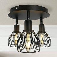 NIVOR Sputnik Black Caged 3-Light 22cm Semi Flush Mount industria Chandelier
