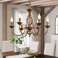 NIVOR French Vintage 6 Light Bronze Iron Dining Room Candle Chandelier