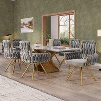 HomeTouch Velvet Upholstered Swivel Kitchen Dining Chairs with Gold Metal Legs in Grey | Size: 4 Pack