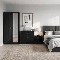 FWStyle Chilton 3 Piece Black Gloss Complete Bedroom Storage Furniture Set
