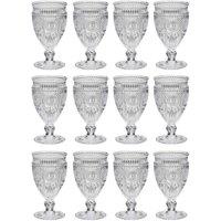 Dibor Set of 12 Luxury Embossed Wine Goblets Wedding Decor Glasses 350ml in Clear | Size: 12 Pack