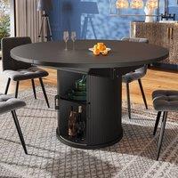BTM Extendable round dining table with table top extends to oval seats 6 in Black