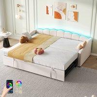 BTM Petal Shape Daybed with RGB LED Lighting & Trundle in Beige
