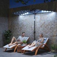 OUTSUNNY 2.6 m Half Parasol with Solar Lights, UPF50+ Semi Round Umbrella in Dark Grey