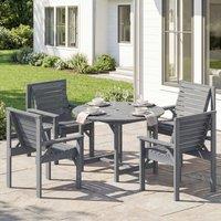 OUTSUNNY Garden Dining Set, Round Table & Chairs w/ Parasol Hole in Grey | Size: 100 cm x 100 cm