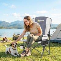 OUTSUNNY Camping Chair Padded with Side Pocket in Light Grey