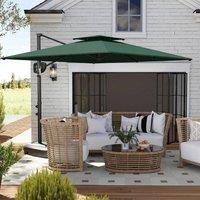 OUTSUNNY Garden Cantilever Parasol w/ Weighted Base Tilt Crank Dark Green
