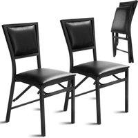Costway Set of 2 Padded Folding Chair Metal Frame Counter Height Dining Chairs in Black