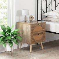 Costway Rattan Nightstand Bohemian Style Sofa Side Table End Table w/2 Drawers in Natural