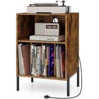 Costway Wooden Vinyl Record Player Stand Turntable Stand w/Charging Station in Brown