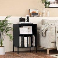 Costway Wooden Vinyl Record Player Stand Turntable Stand w/Charging Station in Black