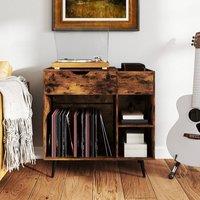 Costway Record Player Stand Wooden Turntable End Table w/ Built-In Power Strip in Brown