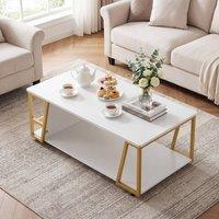 Costway Rectangle Coffee Table 2-tier Cocktail Center Accent Table w/ Shelf