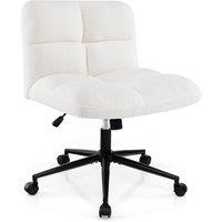 Gymax Upholstered Office Chair Vanity Chair With Adjustable Height & Wheels in Beige