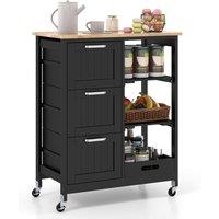Gymax Kitchen Island Rolling Cart Utility Cart on Lockable Wheels in Black