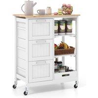 Gymax Kitchen Island Rolling Cart Utility Cart on Lockable Wheels in White