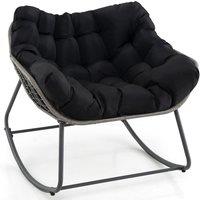 Gymax Outdoor Rocking Chair Oversized Lounge Egg Chair With PE Wicker & Cushion in Black