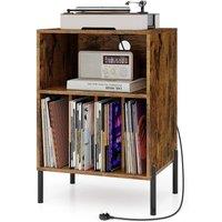 Gymax Record Player Stand Turntable Stand With 5 Compartments Charging Station in Brown