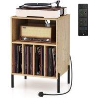 Gymax Record Player Stand Turntable Stand With 5 Compartments Charging Station in Natural