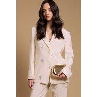 Oasis Women's Floral Embroidered Tailored Blazer in Ivory | Size: 18