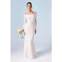 Coast Women's Honoured Bardot Boho Lace Fishtail Wedding Dress in Ivory | Size: 18