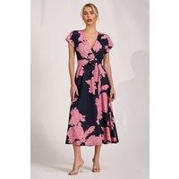 Jolie Moi Women's Kimono Sleeve Print Scuba Midi Dress in Dark Navy | Size: 16