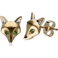 Gemondo Women's Gardenia Tsavorite Fox Earrings In 9ct Yellow Gold in Green