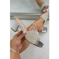 Love Lemonade Women's Crystal Pearl Luxe Block Mule Heels in Silver | Size: 5