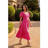 Dusk Women's Cotton Pleated Puff Midi Dress in Pink | Size: 12