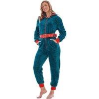 Keanu Women's Elf Fleece Hooded Jumpsuit in Teal | Size: 16-18