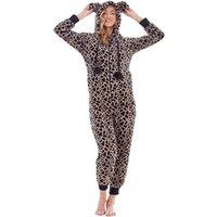 Keanu Women's Leopard Print Fleece Jumpsuit in Brown | Size: 8-10
