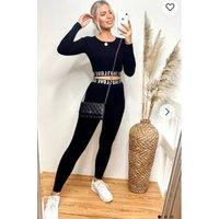 CY Women's Loungewear Co-Ord With Love Logo | Black Crop Top & Leggings | Size: Medium/Large