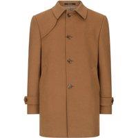 TruClothing Men's 3/4 Overcoat Classic Button Down Collar Shoulder Patch in Camel | Size: XL