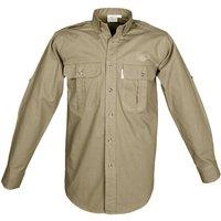 TAG Safari Men's Trail Shirt for Men with Embroidered Buffalo Logo - L/Sleeve in Khaki | Size: Large