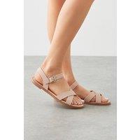 Dorothy Perkins Women's Wide Fit Florence Faux Leather Cross Strap Flat Sandals in Blush | Size: 8