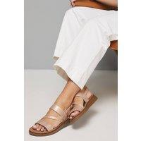 Good For the Sole Women's : Wide Fit Ali Comfort Asymmetric Strap Low Wedge Sandals in Gold | Size: 8