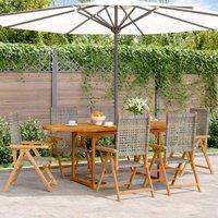 Berkfield Home 7 Piece Garden Dining Set Grey Poly Rattan & Solid Wood