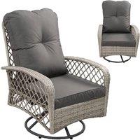 FURNITURE ONE Patio Rattan Swivel Chair, with Soft Cushion - Gray in Grey | Size: 1 Pack