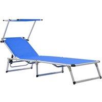 Berkfield Home Folding Sun Lounger with Roof Aluminium & Textilene Blue