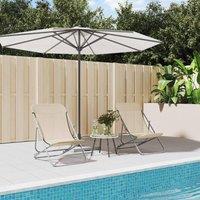 Berkfield Home Folding Beach Chairs 2 pcs Cream Textilene&Powder-coated Steel in Beige