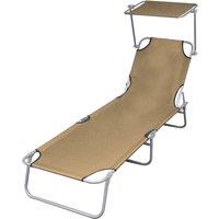 Berkfield Home Folding Sun Lounger with Canopy Steel Taupe in Beige