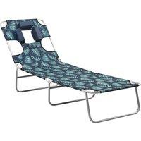 Berkfield Home Folding Sun Lounger with Head Cushion Steel Leaves Print in Green