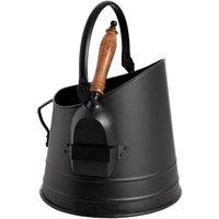 Hill Interiors Black Coal Bucket With Teak Handle Shovel