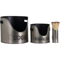 Hill Interiors Kindling Buckets & Matchstick Holder in Silver