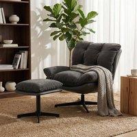 HOMCOM Accent Chair with Footstool, Modern Swivel Lounge Chair, Dark Grey | Size: Armchair