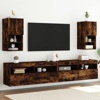 Berkfield Home TV Cabinets with LED Lights 2 pcs Smoked Oak 30.5x30x60 cm in Brown