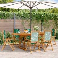 Berkfield Home 7 Piece Garden Dining Set Leaf Pattern Fabric & Solid Wood in Green